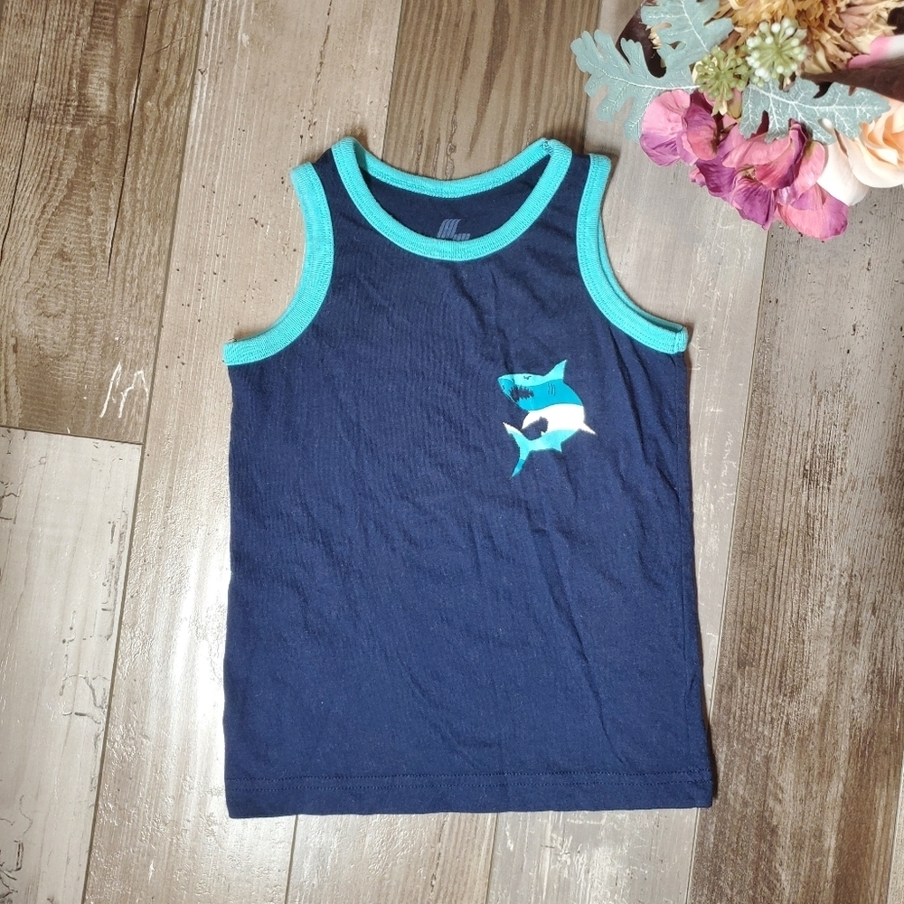 PLACE Sport Boys Size XS Blue Graphic Shark Tank Top EUC